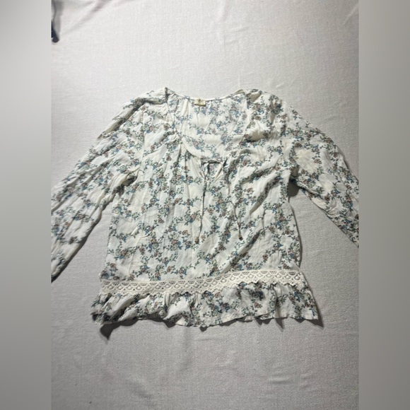 Namaste Floral Boho Relaxed Fit Billowy Lightweight Cottagecore Peasant Blouse - Picture 2 of 8